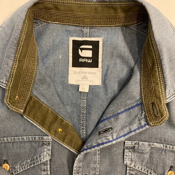 G-STAR RAW Denim Shirt Men XL Blue Vintage-Faded-Wash Logo Western Long-Sl BtnUp - Picture 4 of 15